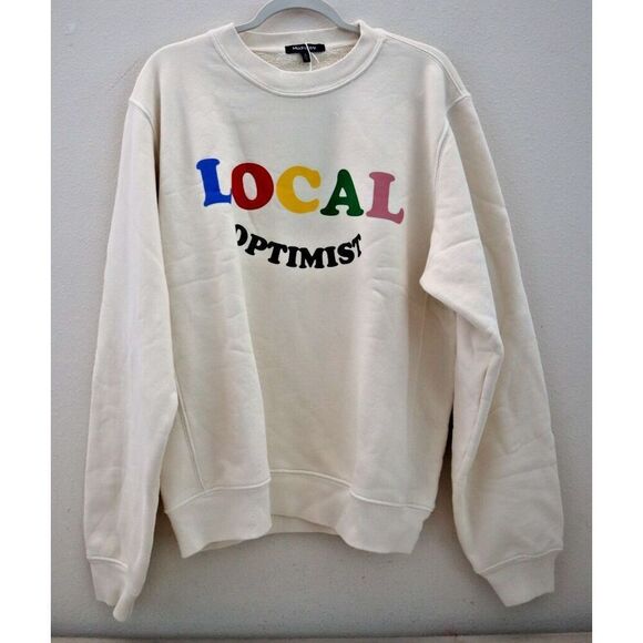 Madhappy 4U032 Unisex Sz L Ivory Local Optimist Colorful Crewneck Pullover - Picture 1 of 6